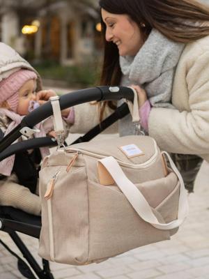 Luiertas Sydney II van BEABA beige, bedrukt