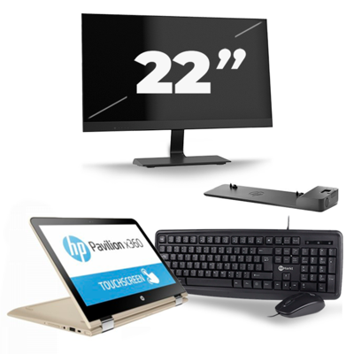 HP Pavilion x360 Convertible 13 - Intel Core i3-6e Generatie - 14 inch - 8GB RAM - 256GB SSD - Windows 11 Home + 1x 22 inch Monitor