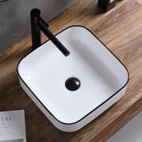 Opbouw Waskom Boss & Wessing Premium 40x40x14 cm Keramiek Wit met Zwarte Lijn Aqua Splash - thumbnail