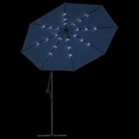 Zweefparasol met LED-verlichting en stalen paal 300 cm blauw - thumbnail