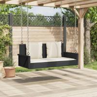 Schommelbank met kussens 119x56x48 cm poly rattan zwart - thumbnail