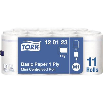Tork Universal Basic Mini poetspapier, centerfeed, 1-laags, systeem M1, wit, doos van 11 rollen Tork Universal Basic Mini poetspapier, centerfeed, 1-laags, systeem M1, wit, doos van 11 rollen