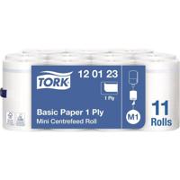 Tork Universal Basic Mini poetspapier, centerfeed, 1-laags, systeem M1, wit, doos van 11 rollen - thumbnail