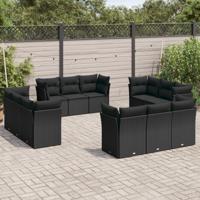 12-delige Loungeset met kussens poly rattan zwart - thumbnail