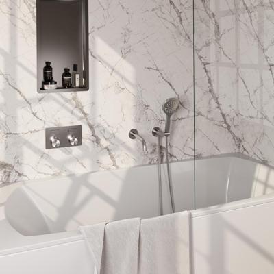 Brauer Brushed Edition Thermostatische Inbouw Badkraan Drukknoppen - Uitloop - 3 stand - Doucheslang - Wandaansluitbocht - Handdouche - Rvs Geborsteld Pvd