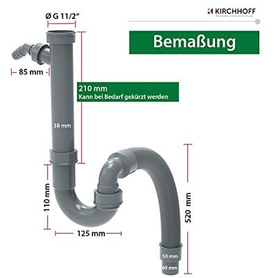 Kirchhoff ECO-SAVE Kunststof flexibele spoelbak buisvormige sifon, grijs, 3/4" x 1 1/2" x 3/4" mondstuk x 40/50 mm, met apparaataansluiting - 98836549 - thumbnail