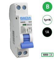 1A GACIA installatieautomaat M80N-B01 1p+n B1 6kA (18mm) - thumbnail