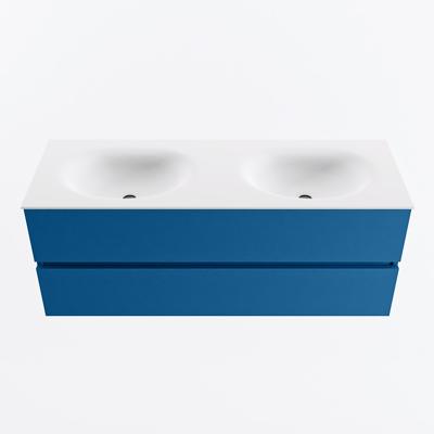 MONDIAZ VICA 130cm badmeubel onderkast Jeans 2 lades. Wastafel MOON dubbel 2 kraangaten, kleur Talc.