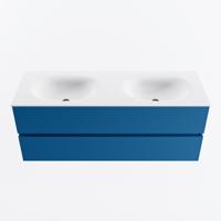 MONDIAZ VICA 130cm badmeubel onderkast Jeans 2 lades. Wastafel MOON dubbel 2 kraangaten, kleur Talc. - thumbnail