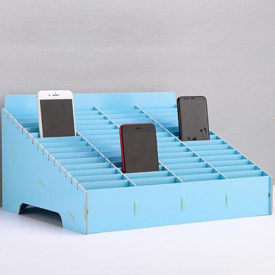 Houten multi-cell mobile phone film stand desktop display rack 60 roosters grootte: 41.7x34.5x23cm (Blauw)