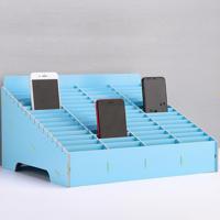 Houten multi-cell mobile phone film stand desktop display rack 60 roosters grootte: 41.7x34.5x23cm (Blauw) - thumbnail