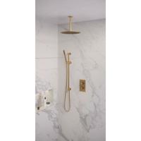 Gold Edition thermostatische inbouw regendouche 3-weg omstelling SET 42 met 30 cm douchekop en plafondarm goud geborsteld - thumbnail