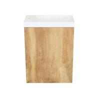 Fonteinkast Natural Oak Arcqua Luna 40x55x28 cm Incl. Fontein Glans Wit Met Overloop - thumbnail