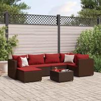 6-delige Loungeset met kussens poly rattan bruin - thumbnail
