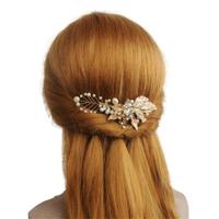 Leaf Handmade Flower Diamond Pearl Hair Comb Bridal Hair Accessories - thumbnail