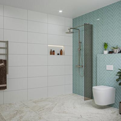 Fortifura Galeria inloopdouche - 30x200cm - rookglas - wandarm - Geborsteld Gunmetal PVD SW797930/SW797907