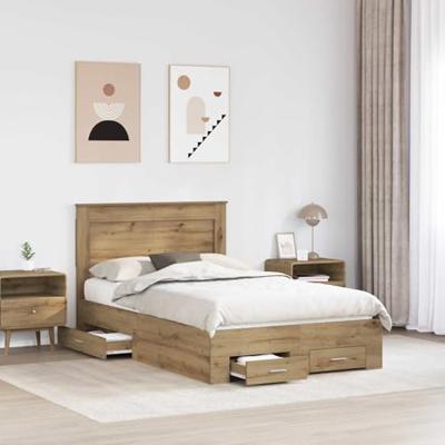 Bedframe met lade met hoofdeinde met opslag Bewerkt hout