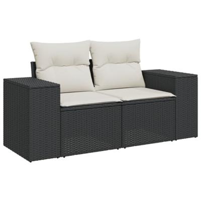 9-delige Loungeset met kussens poly rattan zwart