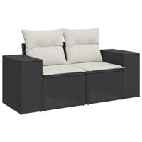 9-delige Loungeset met kussens poly rattan zwart - thumbnail