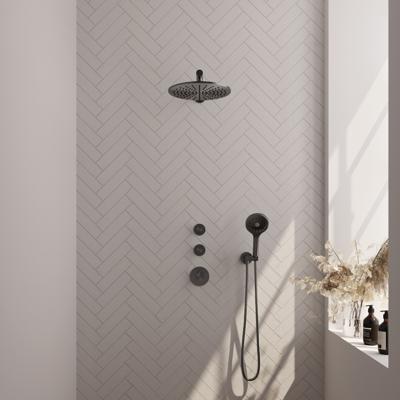 Brauer Gunmetal Carving Thermostatische Regendoucheset Inbouw - Hoofddouche 30 cm - Rechte Wandarm - Handdouche 3 Standen - Doucheslang - Wandaansluitbocht - Gunmetal