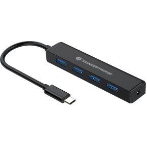 Conceptronic CTC4USB3 USB-C (USB 3.2 Gen 2) multiport hub 4 poorten Zwart Conceptronic CTC4USB3 USB-C (USB 3.2 Gen 2) multiport hub 4 poorten Zwart