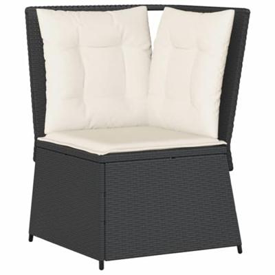 Tuinhoekbank met kussens poly rattan zwart - thumbnail