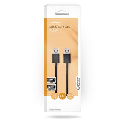 Nedis USB-Kabel | USB 3.2 Gen 1 | USB-A Male | USB-A Male | 5 Gbps | Vernikkeld | 2.00 m | Rond | PVC | Zwart | Doos - CCGB61000BK20