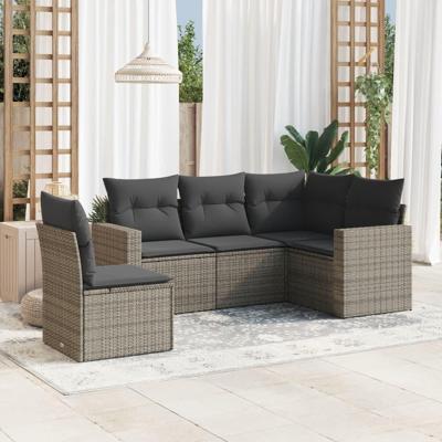 5-delige Loungeset met kussens poly rattan grijs 5-delige Loungeset met kussens poly rattan grijs