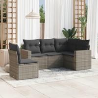 5-delige Loungeset met kussens poly rattan grijs - thumbnail