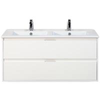 Porto Badmeubelset 120 cm - 2 Laden Wit Hoogglans - Keramische Wastafel Wit Slim - thumbnail