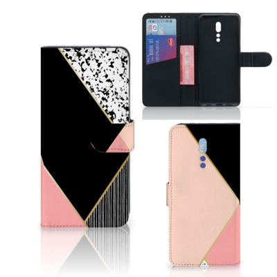 OPPO Reno Z Bookcase Zwart Roze Vormen OPPO Reno Z Bookcase Zwart Roze Vormen