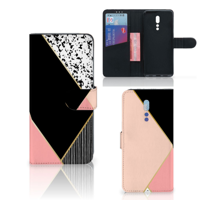 OPPO Reno Z Bookcase Zwart Roze Vormen - thumbnail
