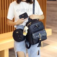 3 in 1 kwastjes Bow Double schouders School tas rugzak reistas met beer Doll hanger (zwart) - thumbnail