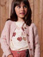 T-shirt voor meisjes met hartjesprint en lange mouwen ecru - thumbnail