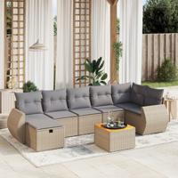 8-delige Loungeset met kussens poly rattan gemengd beige - thumbnail