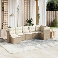 7-delige Loungeset met kussens poly rattan beige - thumbnail