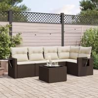 6-delige Loungeset met kussens poly rattan bruin - thumbnail