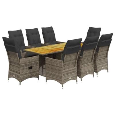 9-delige Tuinset met kussens poly rattan grijs