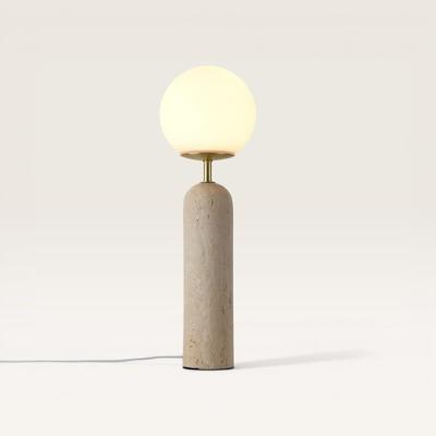 Tafellamp Naeva travertino m - Met bol van handgemaakt opaalglas, voet van travertin - Zweeft als een maan door de ruimte - Voor binnengebruik