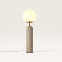 Tafellamp Naeva travertino m - Met bol van handgemaakt opaalglas, voet van travertin - Zweeft als een maan door de ruimte - Voor binnengebruik - thumbnail