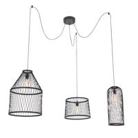 QAZQA Smart buiten hanglamp zwart rotan 3-lichts incl. 3 Wifi G95 - - thumbnail