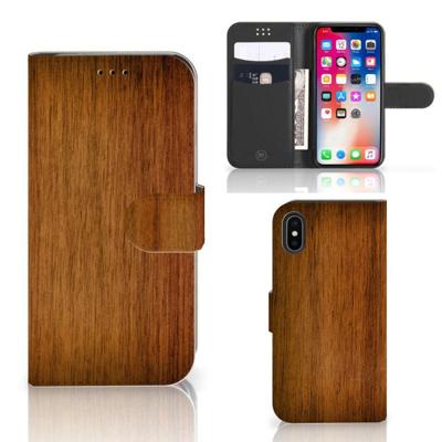 Apple iPhone X | Xs | Book Style Case | Donker Hout Apple iPhone X | Xs | Book Style Case | Donker Hout