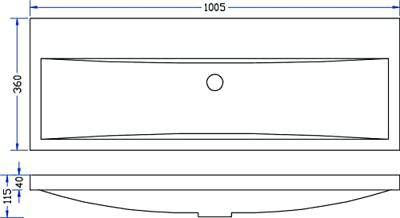 Wiesbaden wastafel 100 cmx36 cm zonder kraangat wit