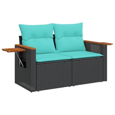 9-delige Loungeset met kussens poly rattan zwart