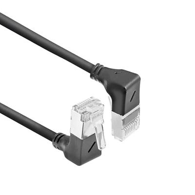 ACT Zwarte 2 meter U/FTP CAT6A LSZH Slimline patchkabel met RJ45 connectoren 90° haaks beneden naar