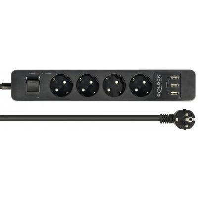 DeLOCK 4-weg stekkerdoos met usb-poorten stekkerdoos (zwart)