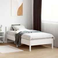 Bedframe met hoofdbord massief grenenhout wit 75x190 cm - thumbnail