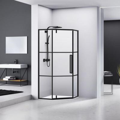 Douchecabine Van Rijn Vijfhoek Aluminium Zwart 90x200 Dubbelzijdige Nanocoating 6 mm Helder Glas van Rijn