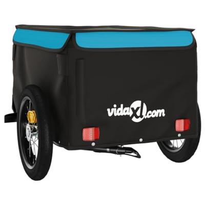 VidaXL Fietstrailer 30 kg ijzer zwart en blauw - thumbnail