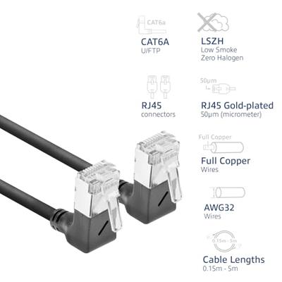 ACT Zwarte 0.15 meter U/FTP CAT6A LSZH Slimline patchkabel met RJ45 connectoren 90° haaks boven naa - thumbnail